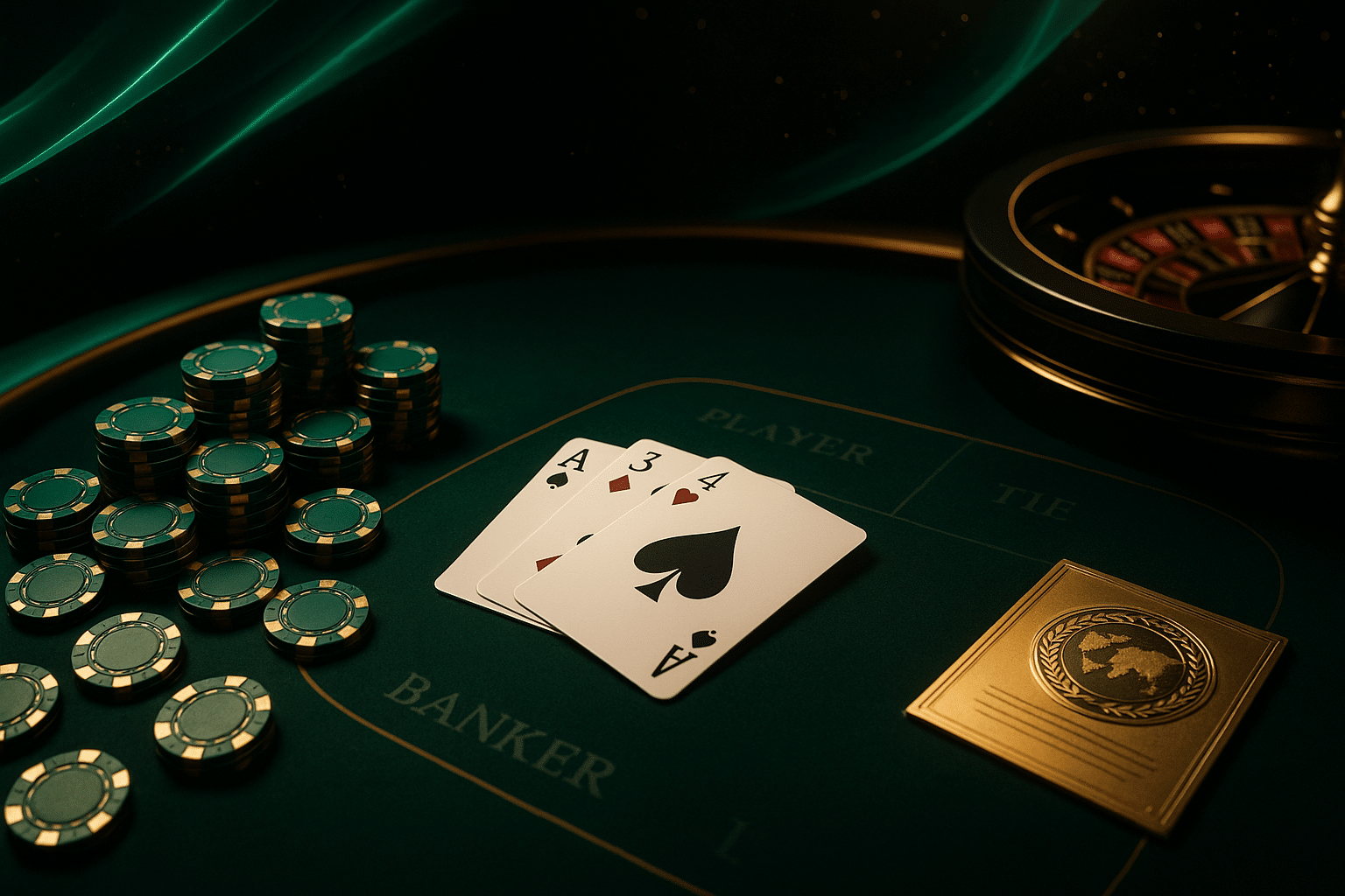 ภาพคาสิโนสดเกมไพ่ โต๊ะและชิปโทนดำแดง แสดงมาตรฐานสากลของ funny888 บาคาร่า เว็บตรง สำหรับผู้เล่นที่มองหาความปลอดภัย